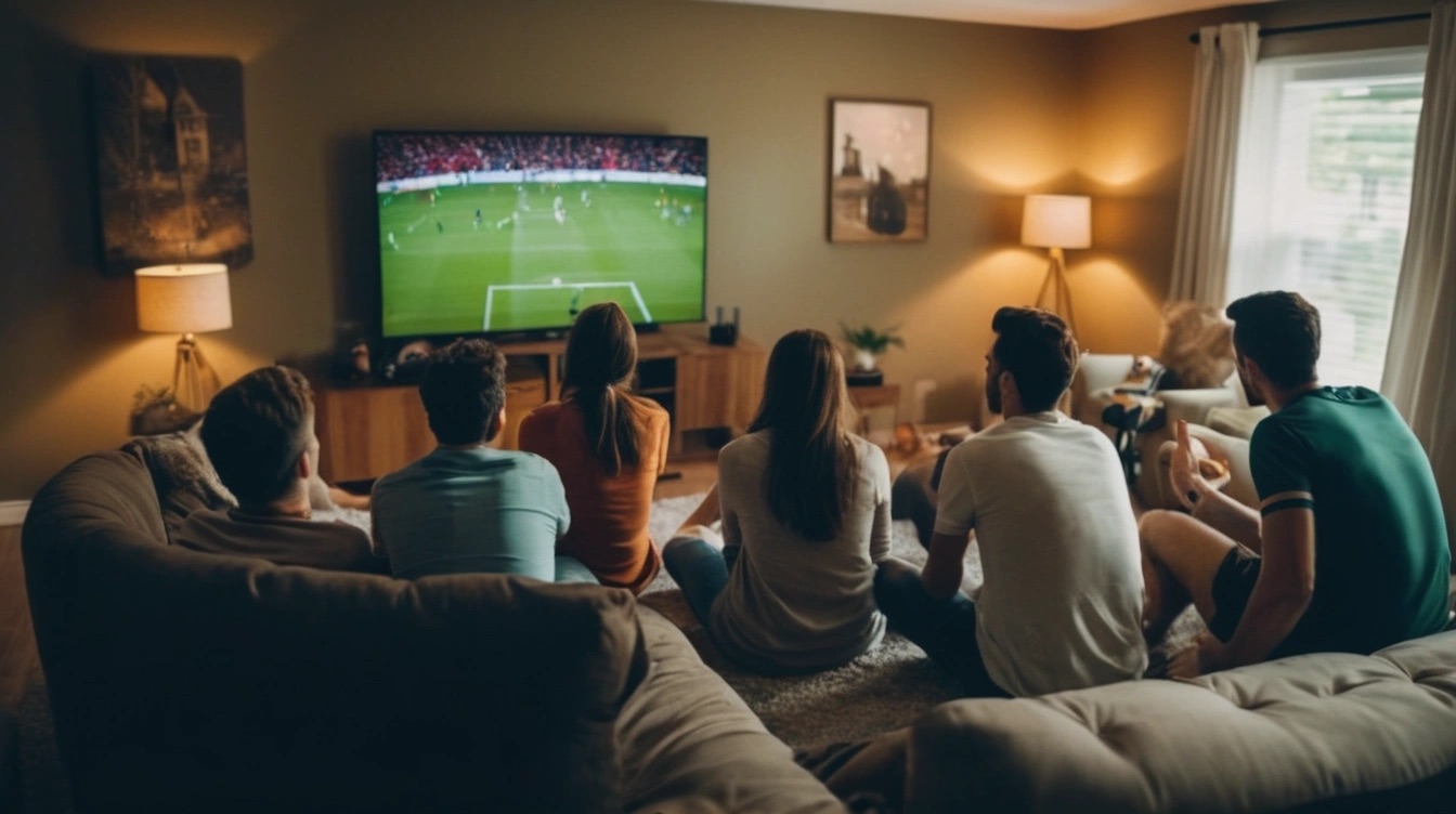Family get together to watch a soccer game at their home. From 1997 to 2002.
