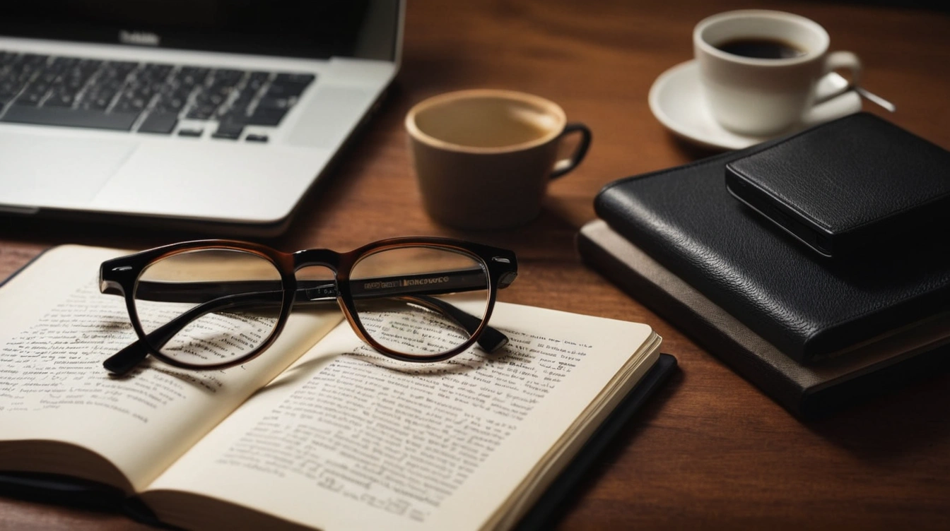 Eyeglasses and an e-reader