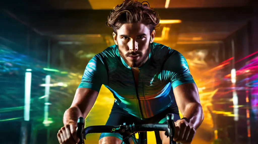 A young man exercising in an indoor bike